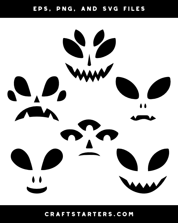 Alien Jack-o'-lantern Face Silhouette Clip Art
