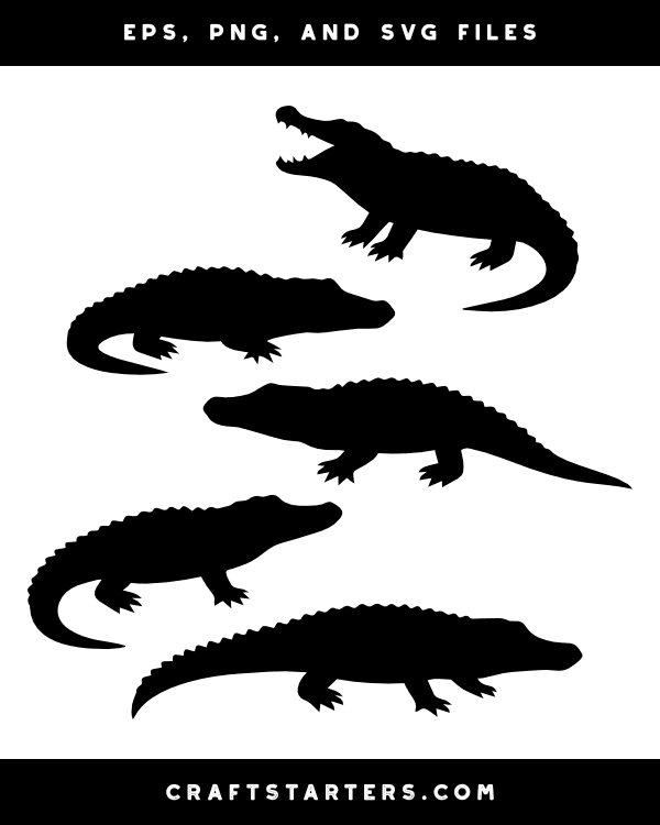 Alligator Side View Silhouette Clip Art
