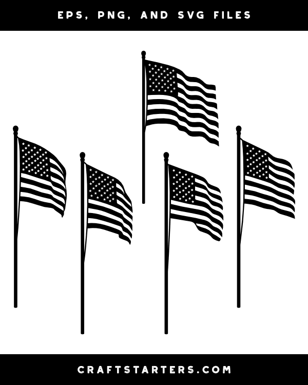 American Flag on Pole Silhouette Clip Art
