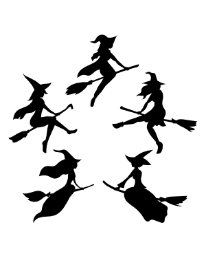 Beautiful Witch on Broom Silhouette Clip Art