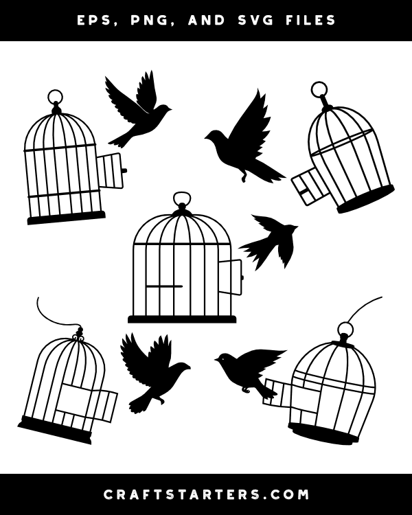 Bird Flying Out of Cage Silhouette Clip Art