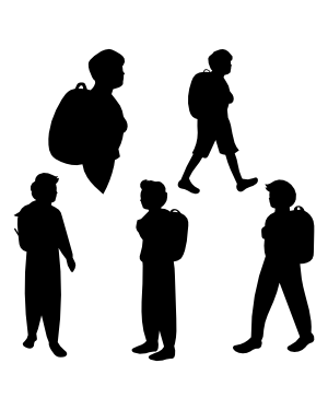Boy with School Backpack Silhouette Clip Art