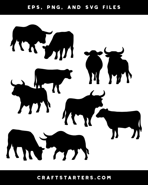 Bull and Cow Silhouette Clip Art