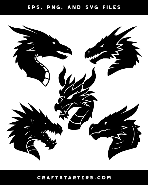 Detailed Dragon Head Silhouette Clip Art