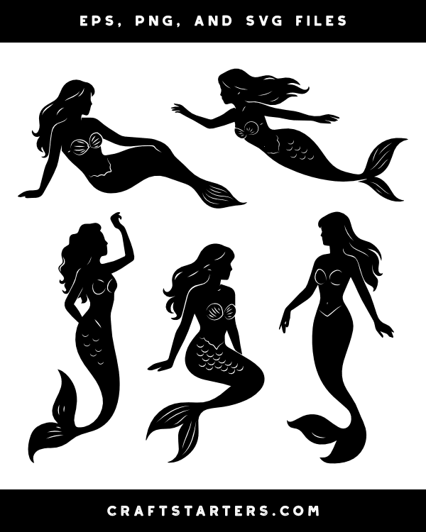 Detailed Mermaid Silhouette Clip Art