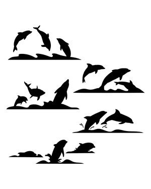 Dolphins and Ocean Wave Silhouette Clip Art