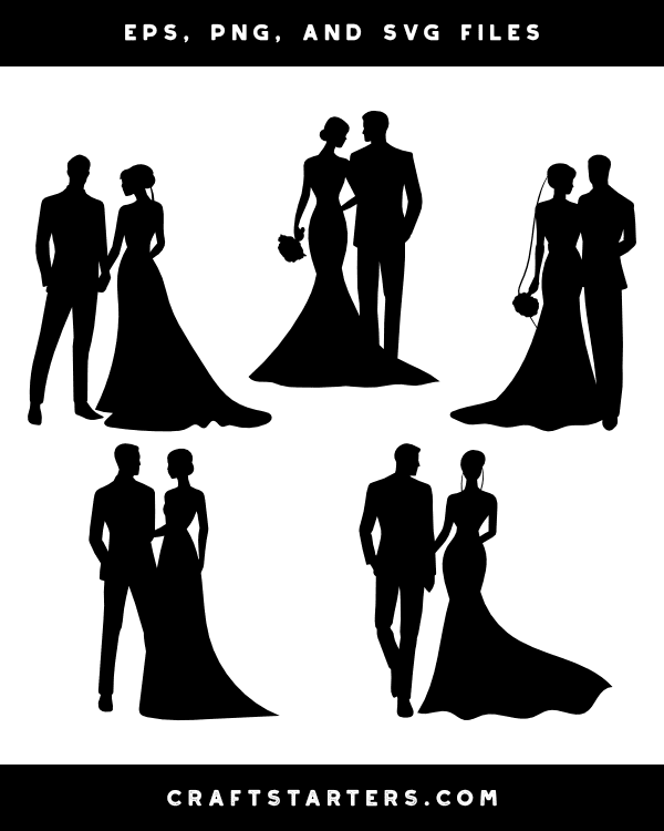 Elegant Bride and Groom Silhouette Clip Art
