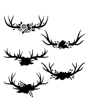 Floral Antlers Silhouette Clip Art