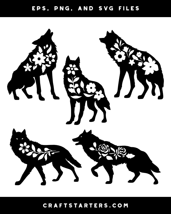 Floral Wolf Silhouette Clip Art