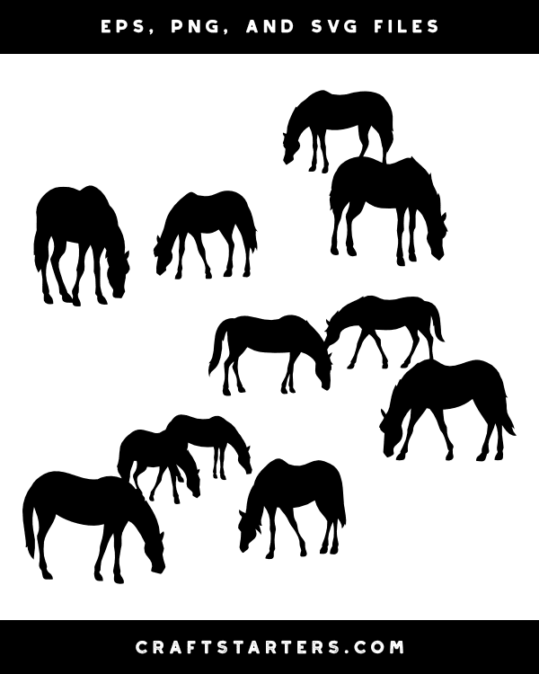 Grazing Horses Silhouette Clip Art
