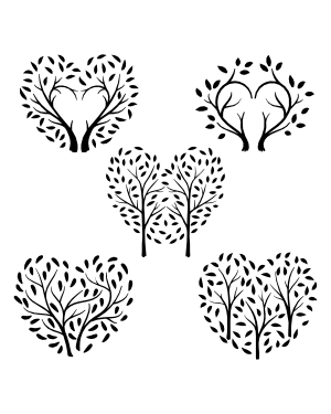 Heart Shaped Trees Silhouette Clip Art