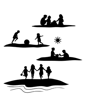 Kids on Beach Silhouette Clip Art