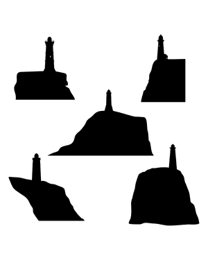 Lighthouse on Cliff Silhouette Clip Art
