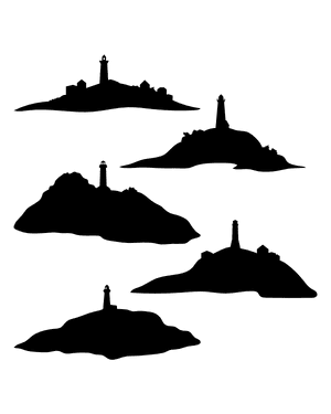 Lighthouse on Island Silhouette Clip Art