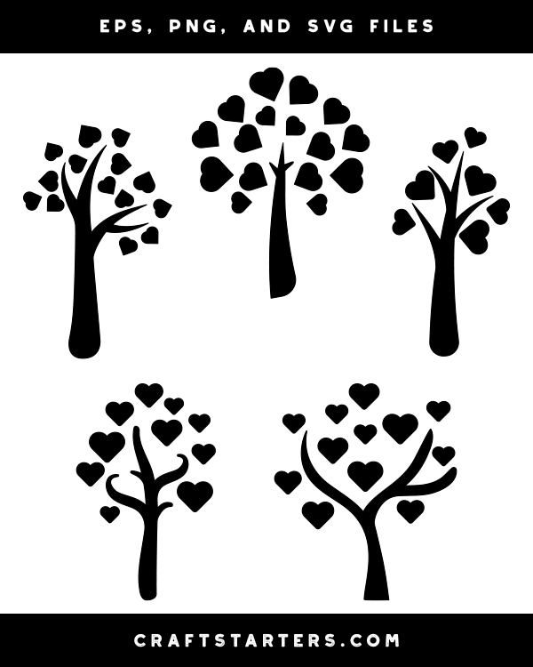 Simple Tree With Heart Leaves Silhouette Clip Art