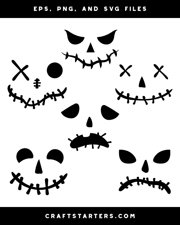 Stitched Jack-o'-lantern Face Silhouette Clip Art