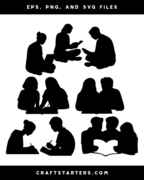 Studying Students Silhouette Clip Art