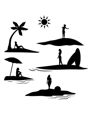 Woman on Beach Silhouette Clip Art