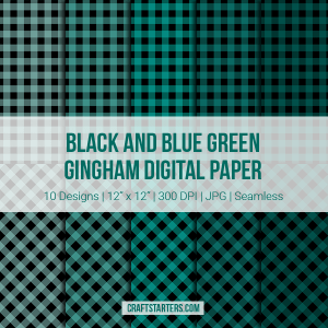 Black And Blue Green Gingham Digital Paper