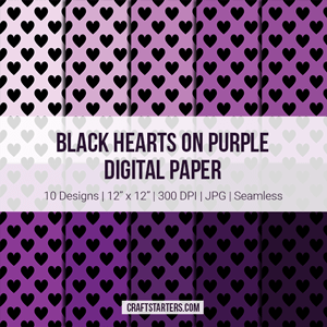 Black Hearts on Purple Digital Paper