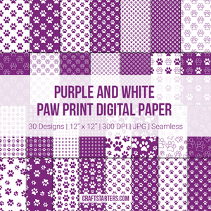 Purple And White Paw Print Digital Paper