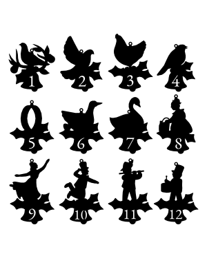 12 Days of Christmas Ornament Silhouette Clip Art
