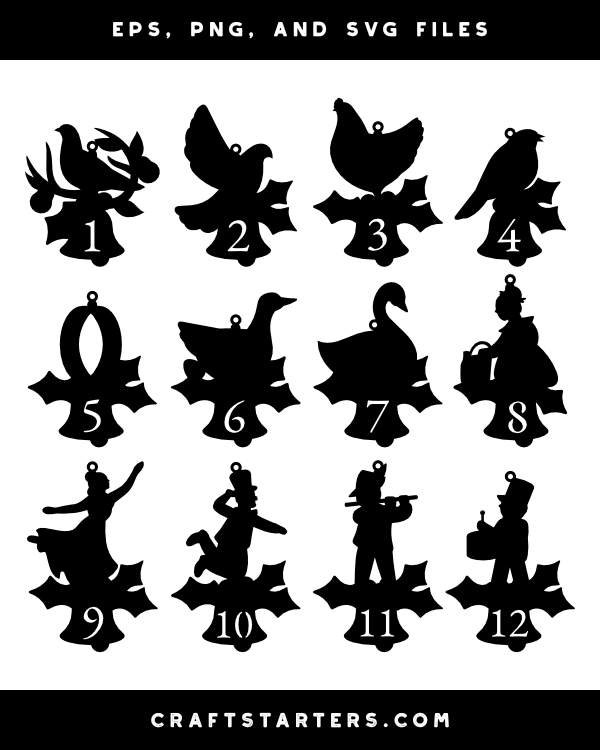 12 Days of Christmas Ornament Silhouette Clip Art