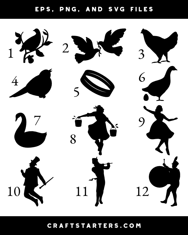 12 Days of Christmas Silhouette Clip Art