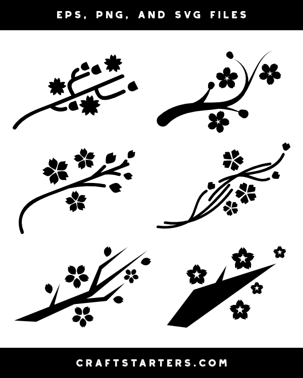 Abstract Cherry Blossom Branch Silhouette Clip Art