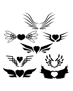 Abstract Winged Heart Silhouette Clip Art