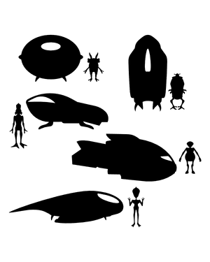 Alien and Spaceship Silhouette Clip Art