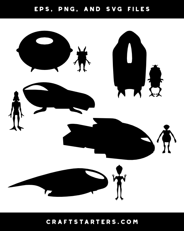 Alien and Spaceship Silhouette Clip Art