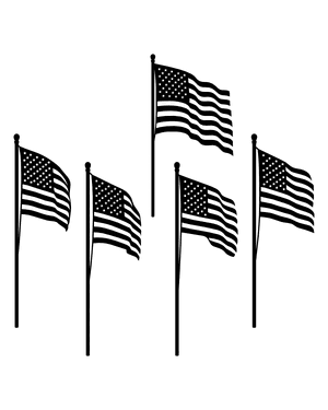 American Flag on Pole Silhouette Clip Art