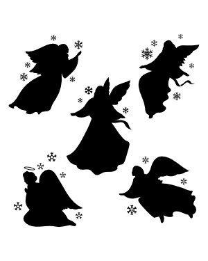 Angel and Snowflakes Silhouette Clip Art