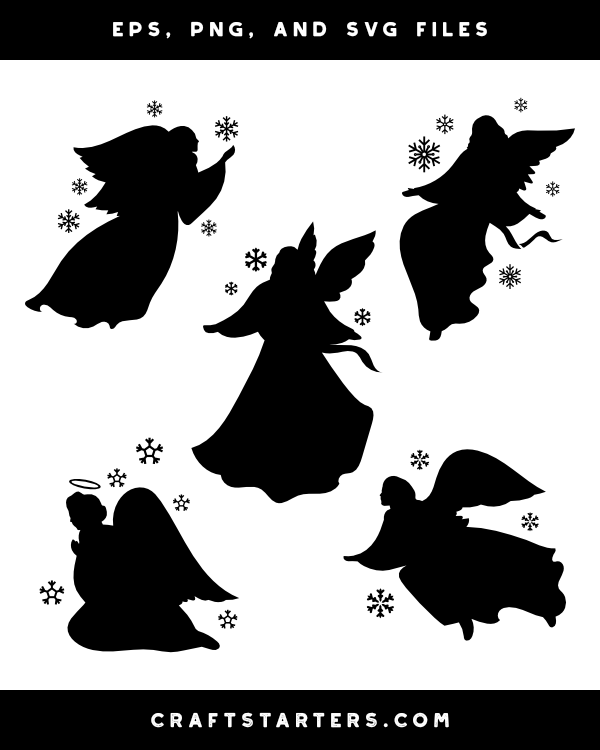 Angel and Snowflakes Silhouette Clip Art