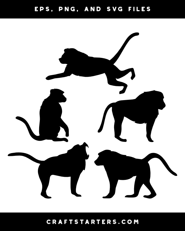 Baboon Side View Silhouette Clip Art