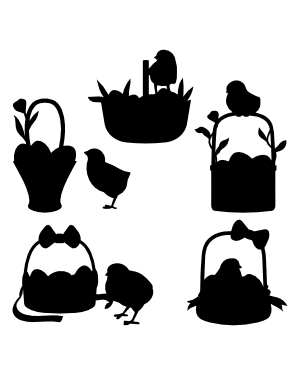 Baby Chick and Easter Basket Silhouette Clip Art