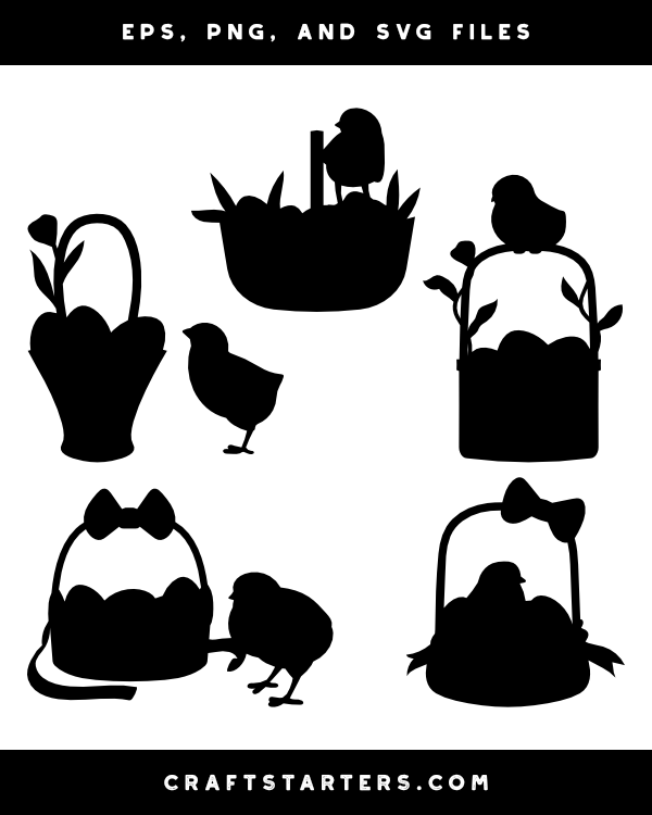 Baby Chick and Easter Basket Silhouette Clip Art