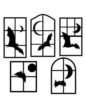 Bat and Moon in Window Silhouette Clip Art