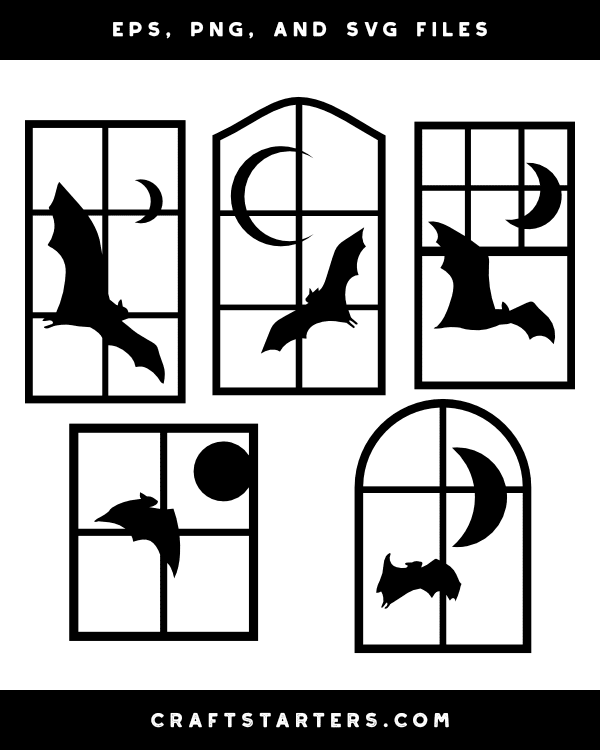 Bat and Moon in Window Silhouette Clip Art