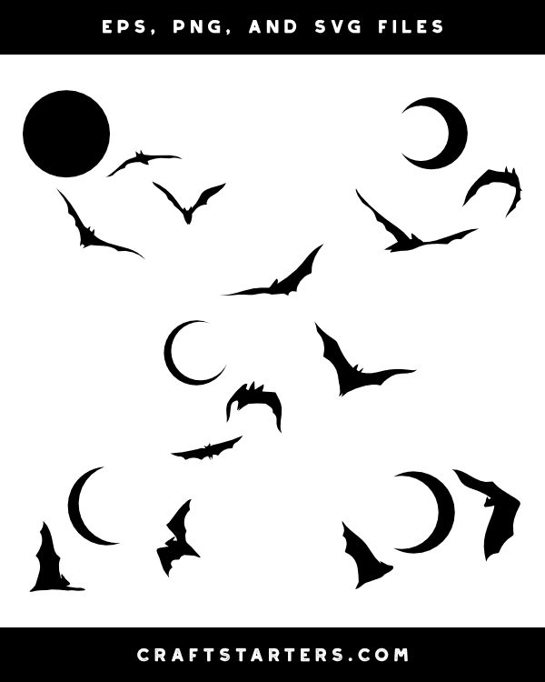 Bats and Moon Silhouette Clip Art