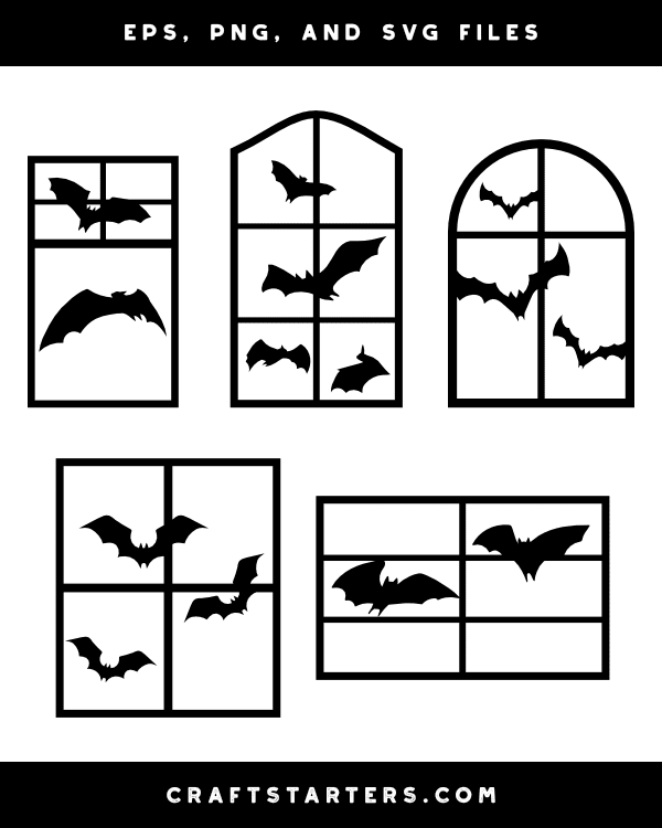Bats in Window Silhouette Clip Art