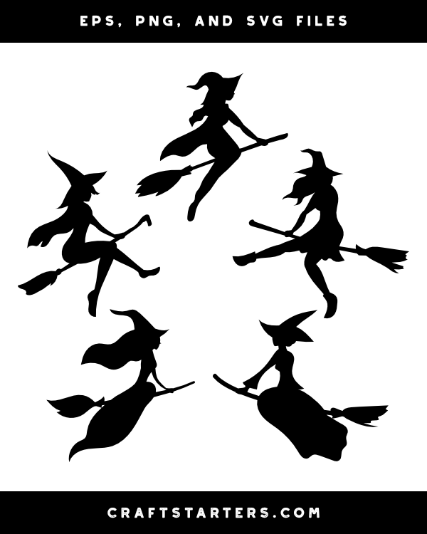 Beautiful Witch on Broom Silhouette Clip Art