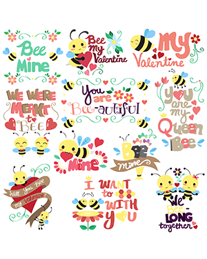 Bee Valentine Digital Stamps