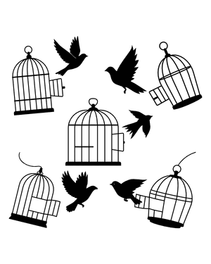 Bird Flying Out of Cage Silhouette Clip Art