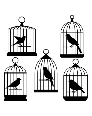 Bird in Cage Silhouette Clip Art