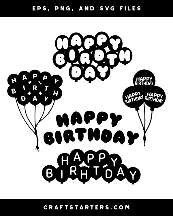 happy birthday balloon clip art black and white