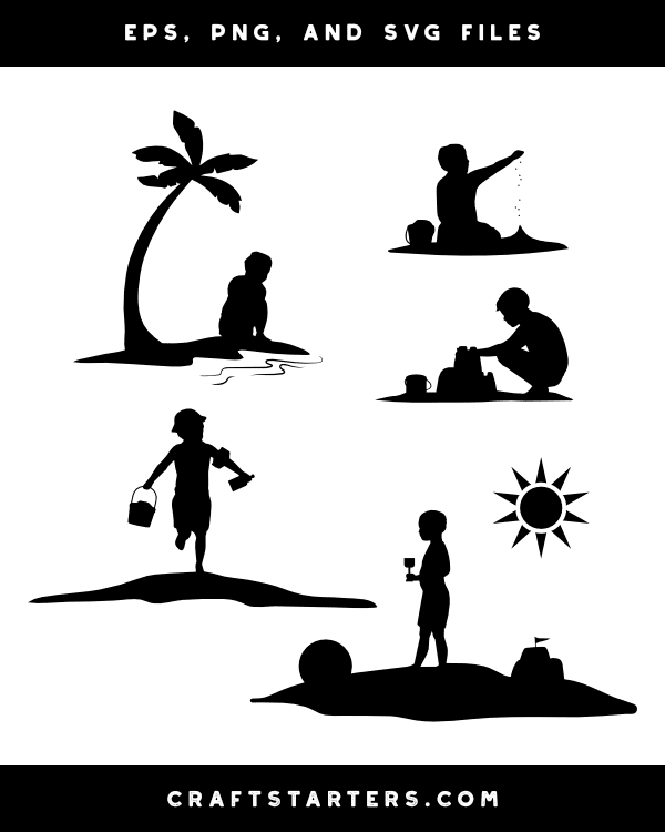 Boy on Beach Silhouette Clip Art