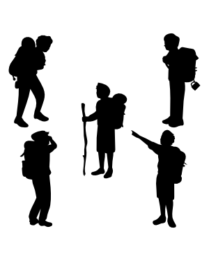 Boy with Camping Backpack Silhouette Clip Art