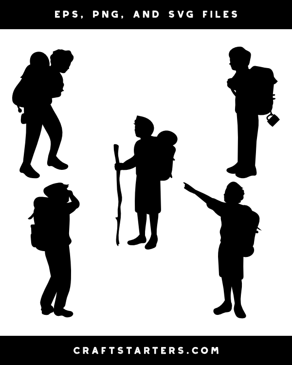 Boy with Camping Backpack Silhouette Clip Art